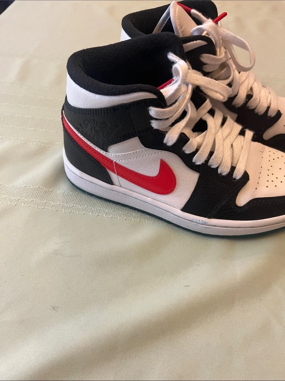 Nike Air Jordan 1 Mid White Black with Red & Yellow Swooshesi size 5 CM 22